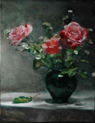 ROSES ET ASTERS HST (VENDU) - © Christophe Thiry, peintre