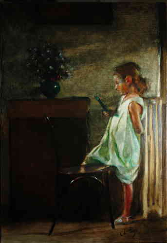 FILLETTE LISANT HST (VENDU) - © Christophe Thiry, peintre