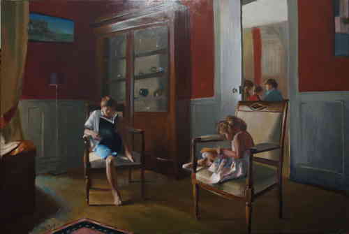LES ENFANTS AU SALON HST (VENDU) - © Christophe Thiry, peintre